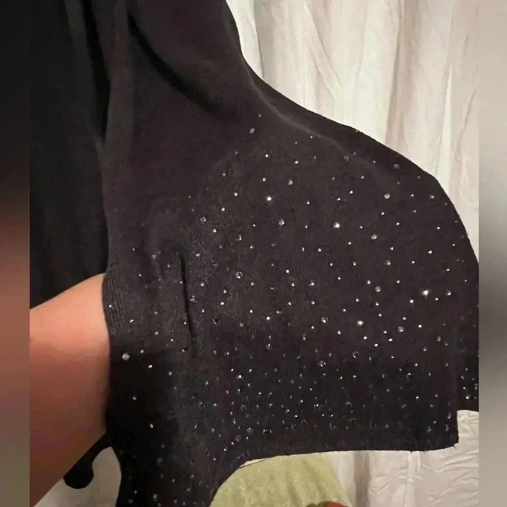 Chico's Charcoal Gray Scarf With Bedazzled Bling Embellished Jewels 70